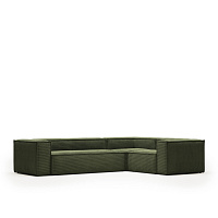 Угловой 4-местный диван Blok из плотного вельвета зеленого цвета 320 х 230 см