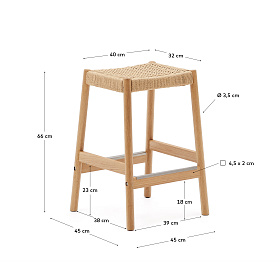 Yalia Табурет из дуба с натуральной отделкой и веревочным шнуром, высота 65 см