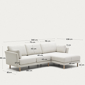 Gilma 3-х местный диван с правым/левым шезлонгом с натуральными ножками 260 cm
