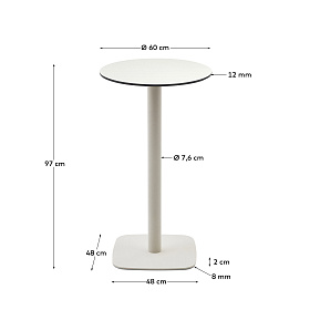 Dina высокий круглый садовый стол белый с белой металлической основой Ø 60x96 см