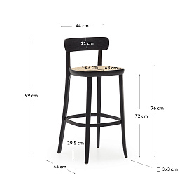Romane Барный стул из бука с черной отделкой шпона ясеня и сиденьем из ротанга 75 см