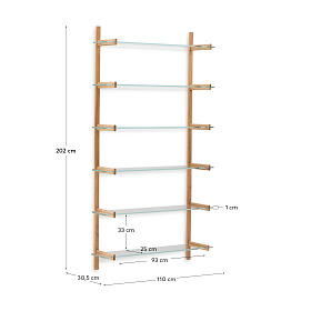 Модульная полка Sitra 6 стеклянных полок и каркас из массива дуба 110 см