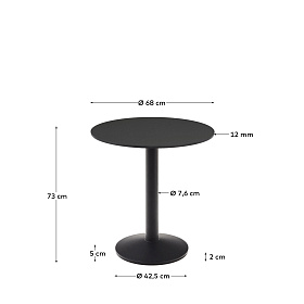 Esilda Садовый круглый стол черный на черном металлическом основании Ø 70x70