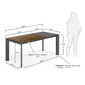 Стол Atta 120 (180) x80 антрацит, коричневый, керамика