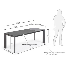 Стол Atta 160 (220) x90 антрацит, темно-серый, стекло