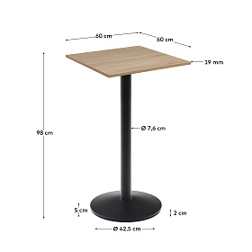 Высокий садовый столик Esilda натуральный на черном металлическом основании 60 x 60 x 96 см