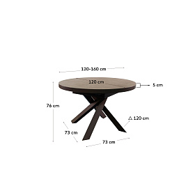 Vashti Круглый раздвижной стол из керамики и стали с коричневой отделкой Ø 120(160) см