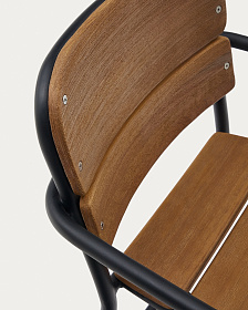 Полубарный стул Algueret из эвкалипта с натуральной отделкой и черного алюминия