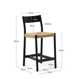 Analy Полубарный стул из массива дуба с черной отделкой и сиденьем из веревки 65 см