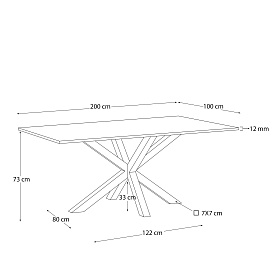 Стеклянный стол Arya с белыми стальными ножками 200x100