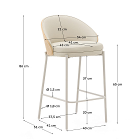 Стул полубарный Eamy из бежевой экокожи, ясеневого шпона с натуральной отделкой и бежевого металла