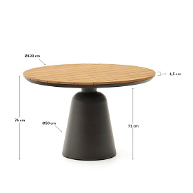 Круглый уличный стол Tudons из алюминия серого цвета и тика Ø120 см