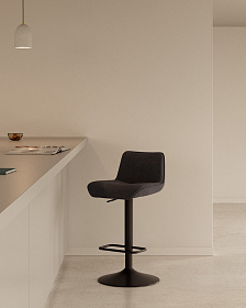 Барный стул Zenda из черной синели и матовой черной стали 81-102 см
