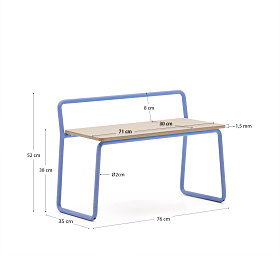 Скамейка из ясеневого шпона Tinn с синей металлической конструкцией, 75 см