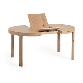 Extendable Раздвижной круглый стол с дубовым шпоном и ножками из массива дерева Ø120(170)x12
