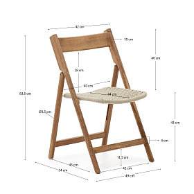 Складной стул Dandara из массива акации со стальной конструкцией и белым шнуром