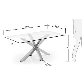 Стеклянный стол Arya с ножками из хромированной стали 200x100