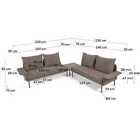 Комплект уличной мебели Zaltana 2 дивана и стол с коричневой матовой отделкой