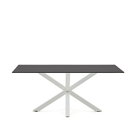 Argo Стол обеденный с белыми ножками из стали и столешницей из черного стекла 180x100