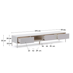 Vedrana Тумба под ТВ с 3 ящиками белый лак 195 x 35 см