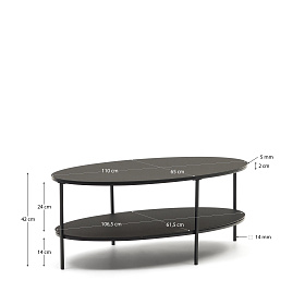 Fideia Кофейный столик из закаленного стекла и металла с матовой черной отделкой Ø 110 x 65 см