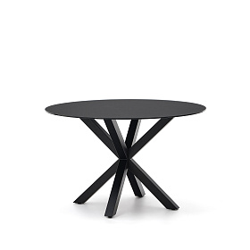 Круглый стол с с черным стеклом и черными стальными ножками Ø 120 см