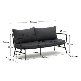 Bramant 2-местный диван из стали с черной отделкой 175,5 см