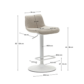 Барный стул Zenda из бежевой синели и матовой белой стали 81-102 см