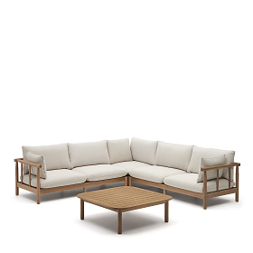 Комплект Sacova 5-местный угловой диван и журнальный столик из массива эвкалипта