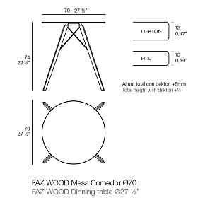 Обеденный стол из дерева Faz ø70x74