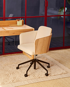 Madai Офисный стул из бежевой синели и ясеневого шпона с натуральной отделкой