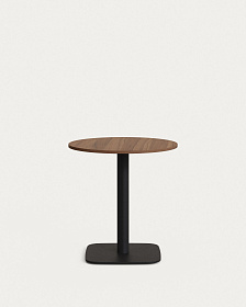 Dina Круглый стол из меламина с ореховой отделкой и черной металлической ножкой Ø 68x70 с