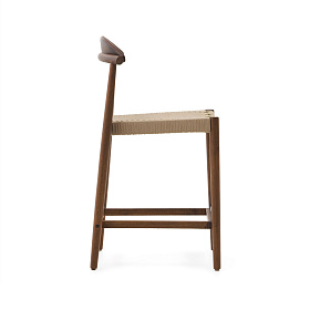 Nina Полубарный стул из массива акации с ореховой отделкой и бежевой веревкой 62 см