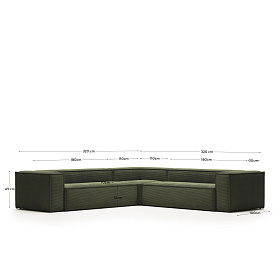 6-местный угловой диван Blok в зеленом толстом вельвете 320 x 320 см