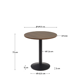Esilda Круглый стол из меламина с ореховой отделкой и черной металлической ножкой Ø70x70