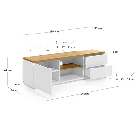 Тумба под ТВ Abilen шпон дуба и белый лак 150 x 44 cm
