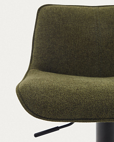 Барный стул Zenda из синели темно-зеленого цвета и черной матовой стали, высота 81–102 см.