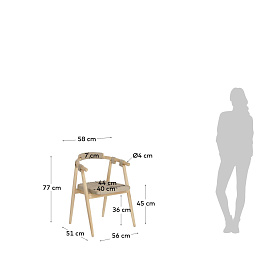 Стул Majela из массива эвкалипта с отделкой под дуб и бежевой веревкой