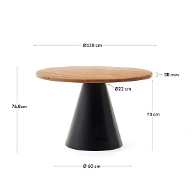 Круглый стол Wilshire из массива акации, стальные ножки с черной отделкой, Ø 120 см
