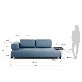 Синий 3-местный диван Compo с большим подносом 252 см