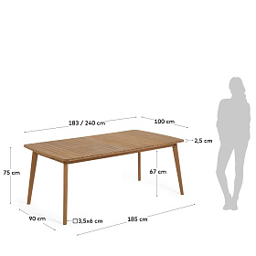 Садовый стол Hanzel раздвижной из массива эвкалипта, 183 (240) x 100 см