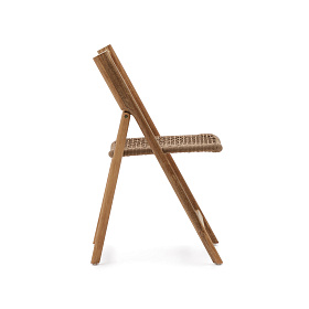 Складной стул Dandara из массива акации со стальной конструкцией и бежевым шнуром