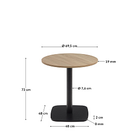 Dina Круглый стол из меламина с натуральной отделкой и черной металлической ножкой Ø 68x70 с