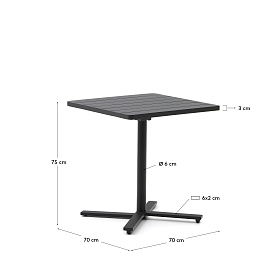 Складной уличный стол Torreta из алюминия с черной отделкой 70 x 70 см