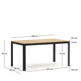 Bona Уличный стол из алюминия в черной отделке и тикового дерева 160 x 90 см