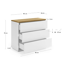 Комод Abilen шпон дуба и белый лак 90 x 75 cm