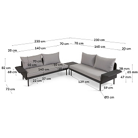 Комплект уличной мебели Zaltana 2 дивана и стол с черной матовой отделкой