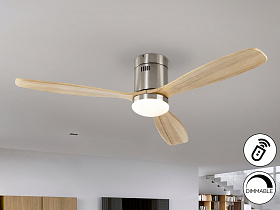 Siroco Потолочный вентилятор с освещением DIMABLE никель/древесный