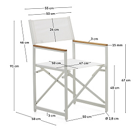 Llado Складной стул из белого алюминия с подлокотниками из массива тика