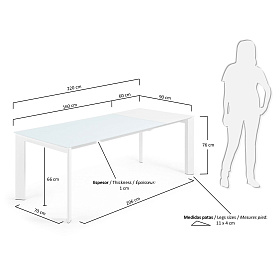 ATTA Стол 160 (220) x90 белое стекло